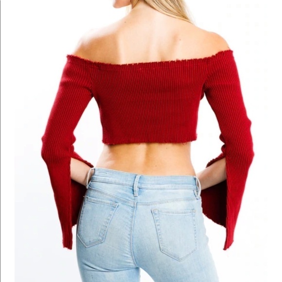 Red Bell sleeves crop top NEW - Picture 8 of 14